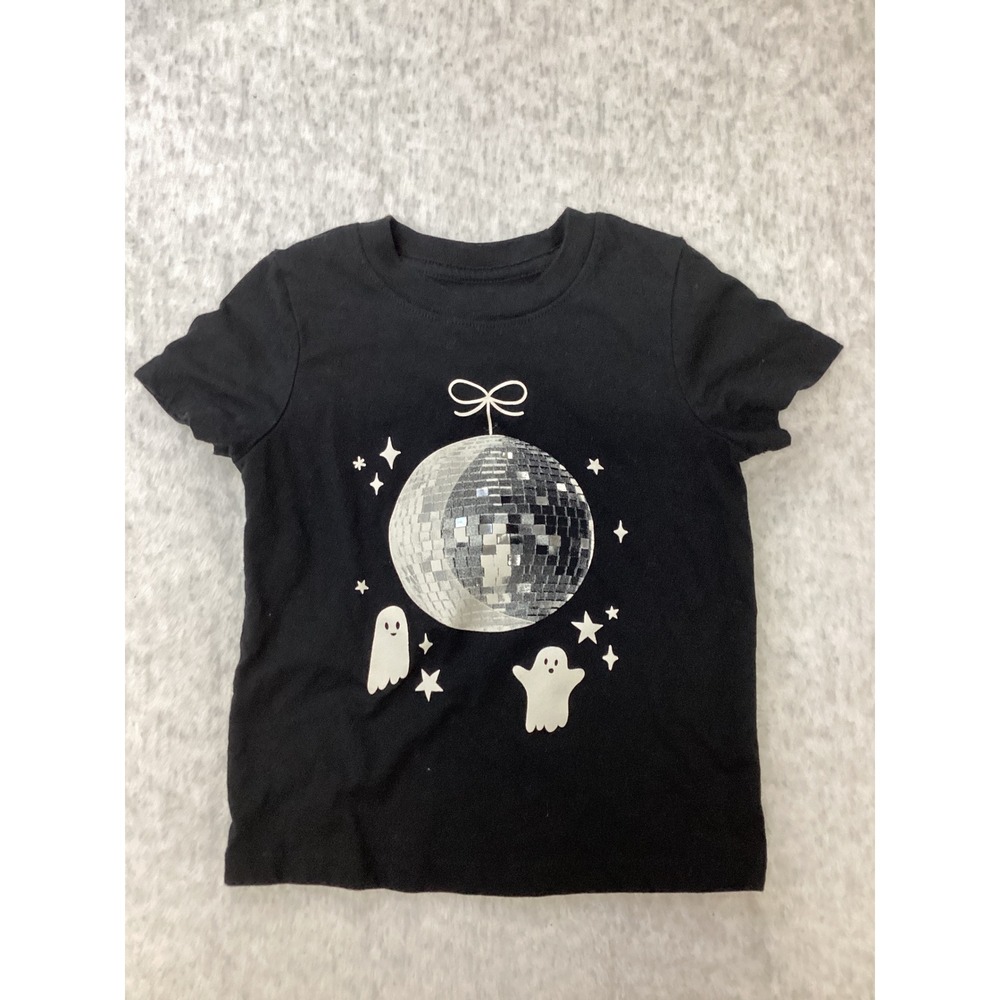 Cat & Jack Toddler 2T Black Halloween Disco Ball Ghost Graphic T-Shirt Tee